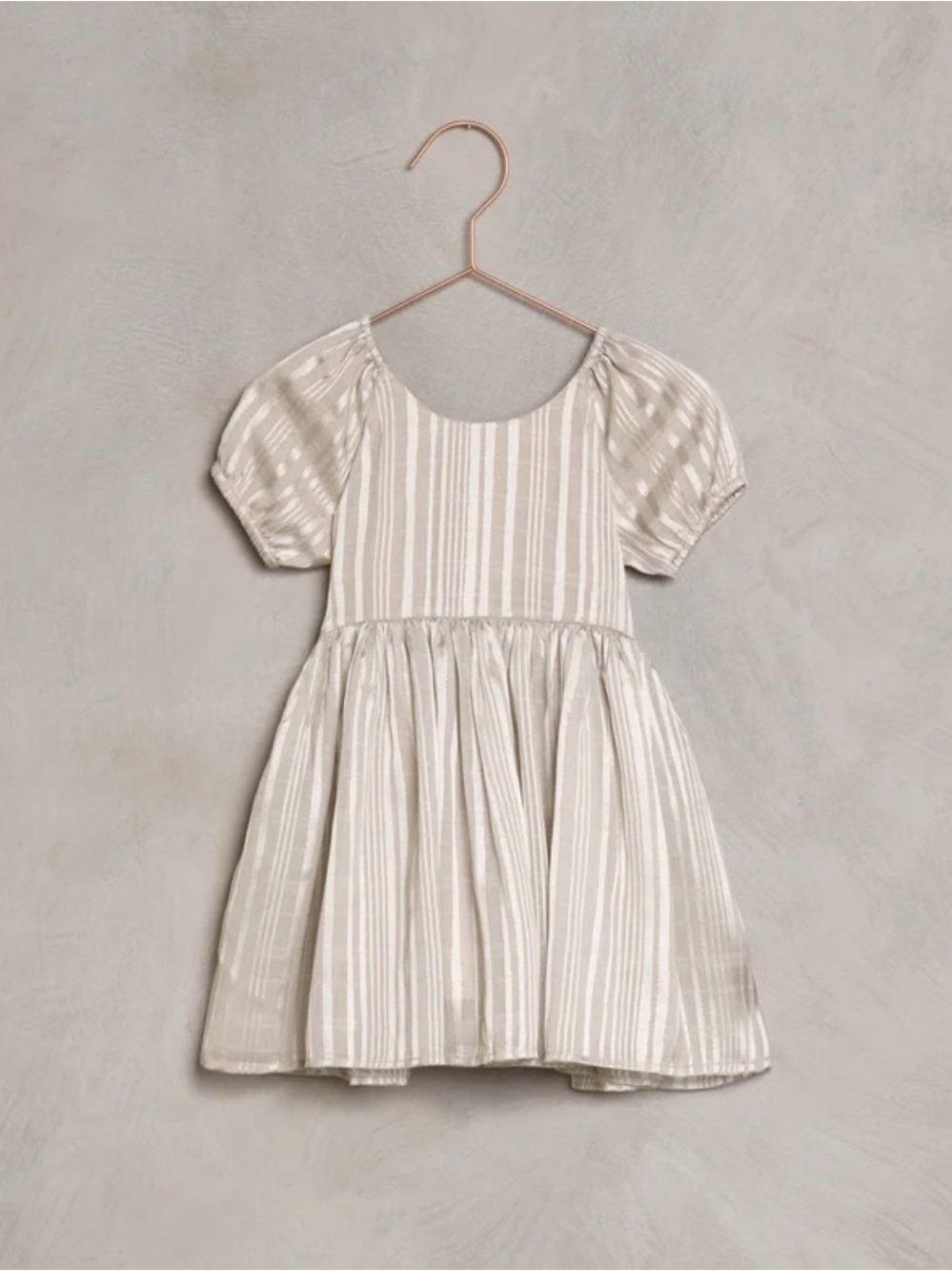 Girls' Cream Striped Puff Sleeve Dress